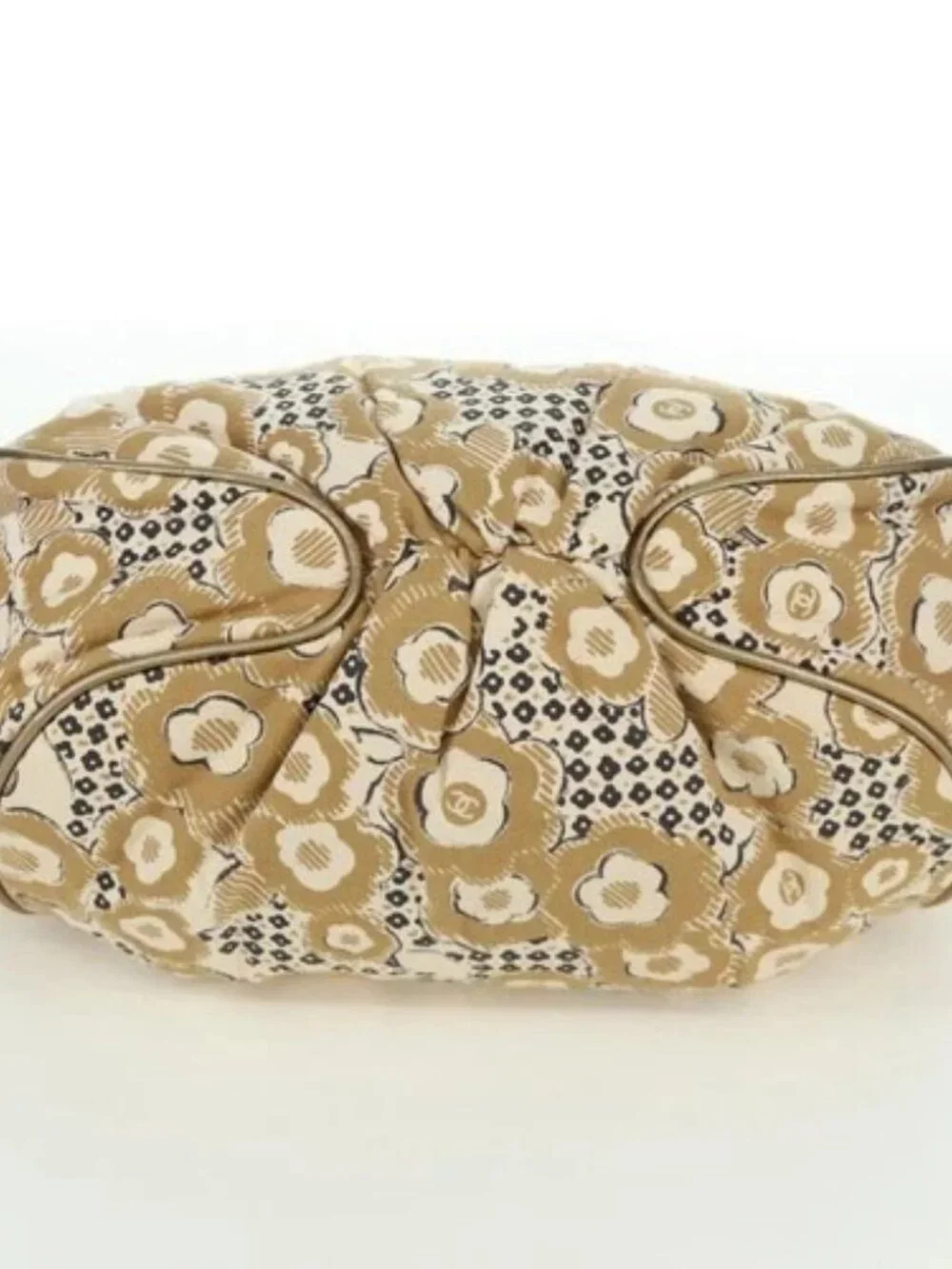 CHANEL Camelia Hand Bag Canvas Beige Gold CC Auth BAZ669V